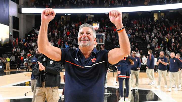 Auburn Tigers head coach Bruce Pearl waves to the crowd after the game against the Vanderbilt Commodores at Memorial Gymnasium.