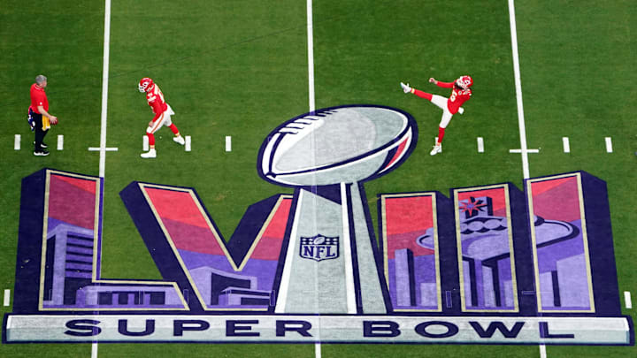 Feb 11, 2024; Paradise, Nevada, USA; Kansas City Chiefs punter Tommy Townsend (5) during warmups