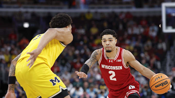Mar 14, 2026; Chicago, IL, USA; Wisconsin Badgers guard Nick Boyd (2) drives to the basket against the Michigan Wolverines. Mar 14, 2026; Chicago, IL, USA; Wisconsin Badgers guard Nick Boyd (2) drives to the basket against the Michigan Wolverines.