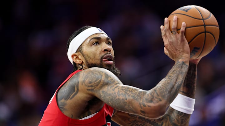 Toronto Raptors forward Brandon Ingram shoots the ball against the Philadelphia 76ers.