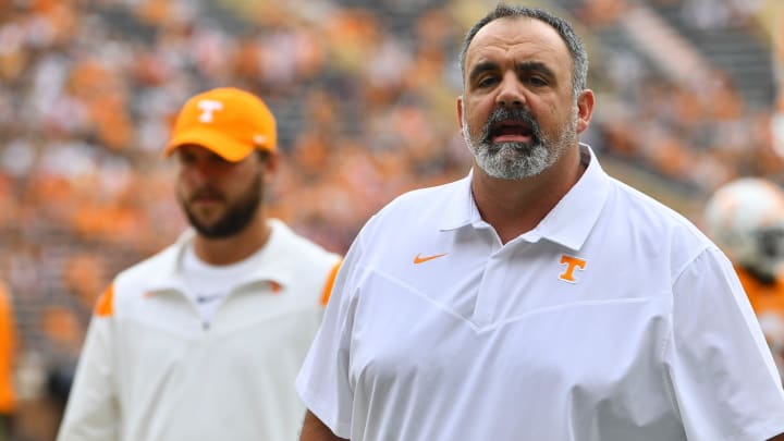 Tennessee offensive line coach Glen Elarbee before the start of an NCAA college football game Tennessee offensive line coach Glen Elarbee before the start of an NCAA college football game