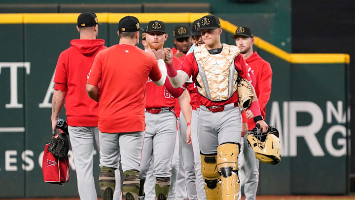 May 18, 2024; Arlington, Texas, USA; Los Angeles Angels catcher Logan O'Hoppe (14) makes his way in from the bullpen prior to a game against the Texas Rangers at Globe Life Field. Mandatory Credit: Raymond Carlin III-Imagn Images
