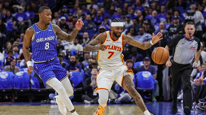 Oct 21, 2026; Orlando, Florida, USA; Orlando Magic forward Jamal Cain (8) and Atlanta Hawks guard Nickeil Alexander-Walker (7) chase a loose ball during the second quarter at Kia Center. Mandatory Credit: Mike Watters-Imagn Images Oct 21, 2026; Orlando, Florida, USA; Orlando Magic forward Jamal Cain (8) and Atlanta Hawks guard Nickeil Alexander-Walker (7) chase a loose ball during the second quarter at Kia Center. Mandatory Credit: Mike Watters-Imagn Images