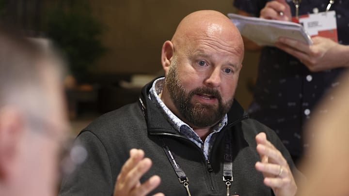 Mar 26, 2024; Orlando, FL, USA;   New York Giants head coach Brian Daboll speaks to media during the