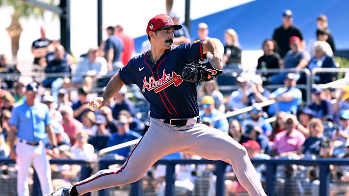 Feb 24, 2024; Port Charlotte, Florida, USA;  Atlanta Braves pitcher Spencer Strider (99) throws a