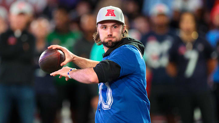 Feb 1, 2024; Orlando, FL, USA; Indianapolis Colts quarterback Gardner Minshew (10) participates in the NFL Pro Bowl Skills Competition at the UCF NIcholson Fieldhouse. Mandatory Credit: Nathan Ray Seebeck-Imagn Images Feb 1, 2024; Orlando, FL, USA; Indianapolis Colts quarterback Gardner Minshew (10) participates in the NFL Pro Bowl Skills Competition at the UCF NIcholson Fieldhouse. Mandatory Credit: Nathan Ray Seebeck-Imagn Images