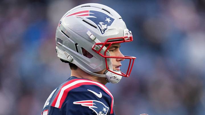 Jan 4, 2026; Foxborough, Massachusetts, USA; New England Patriots quarterback Drake Maye (10) looks to throw a pass before the game against the Miami Dolphins at Gillette Stadium. Mandatory Credit: David Butler II-Imagn Images