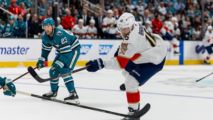 Oct 1, 2026; San Jose, California, USA; Florida Panthers center Aleksander Barkov (16) shoots during the first period against the San Jose Sharks at SAP Center at San Jose. Mandatory Credit: Bob Kupbens-Imagn Images Oct 1, 2026; San Jose, California, USA; Florida Panthers center Aleksander Barkov (16) shoots during the first period against the San Jose Sharks at SAP Center at San Jose. Mandatory Credit: Bob Kupbens-Imagn Images