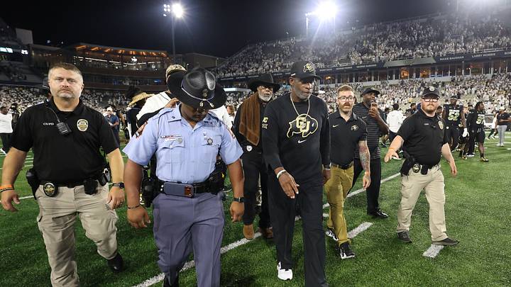 Sep 3, 2026; Atlanta, Georgia, USA;  Colorado Buffaloes head coach Deion Sanders walks off the field after defeating the Georgia Tech Yellow Jackets at Bobby Dodd Stadium at Hyundai Field.  Mandatory Credit: Brett Davis-Imagn Images