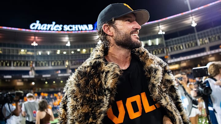 Tennessee head coach Tony Vitello after game three of the NCAA College World Series finals between Tennessee and Texas A&M at Charles Schwab Field in Omaha, Neb., on Monday, June 24, 2024.