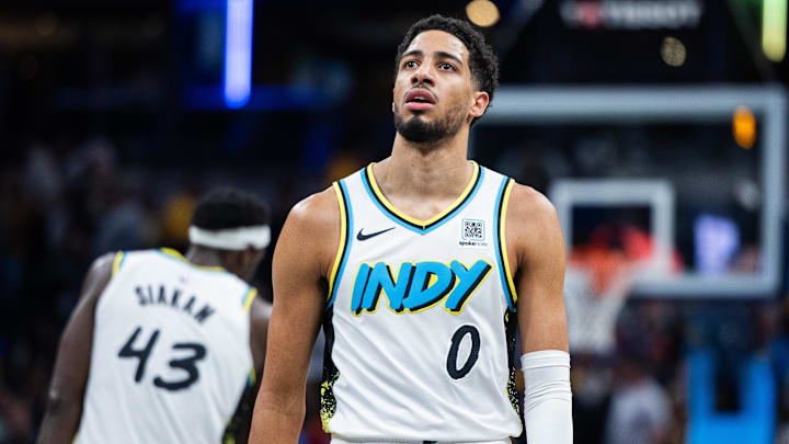 Dec 26, 2024; Indianapolis, Indiana, USA; Indiana Pacers guard Tyrese Haliburton (0) in the second half against the Oklahoma City Thunder at Gainbridge Fieldhouse. Mandatory Credit: Trevor Ruszkowski-Imagn Images Dec 26, 2024; Indianapolis, Indiana, USA; Indiana Pacers guard Tyrese Haliburton (0) in the second half against the Oklahoma City Thunder at Gainbridge Fieldhouse. Mandatory Credit: Trevor Ruszkowski-Imagn Images