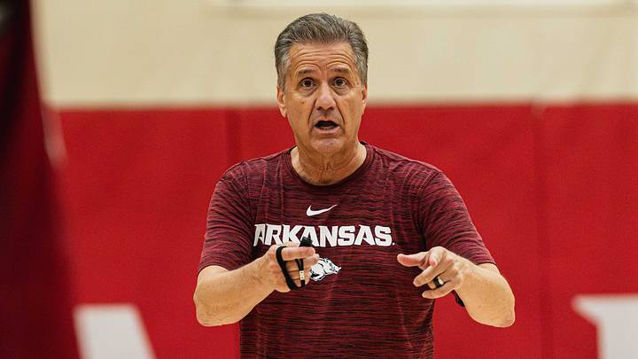Arkansas Razorbacks coach John Calipari instructs his team during practice. Arkansas Razorbacks coach John Calipari instructs his team during practice.
