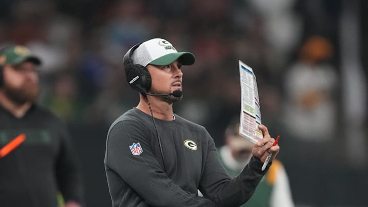 Sep 6, 2024; Sao Paulo, BRA; Green Bay Packers head coach Matt LaFleur during the second half against the Philadelphia Eagles at Neo Quimica Arena. Mandatory Credit: Kirby Lee-Imagn Images