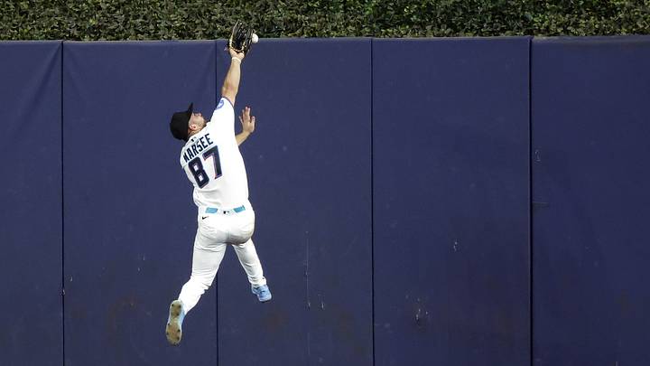 Miami Marlins' Jakob Marsee. Credit: Rhona Wise-Imagn Images