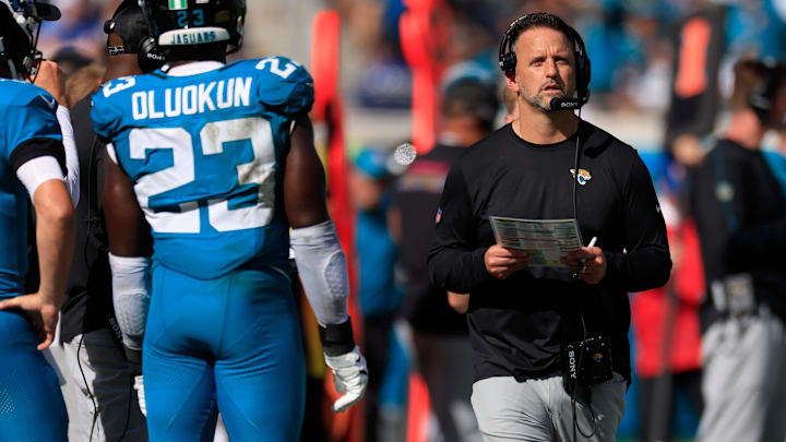 Jacksonville Jaguars defensive coordinator Anthony Campanile looks on during the fourth quarter of an NFL football matchup, Sunday, Oct. 12, 2025, at EverBank Stadium in Jacksonville, Fla. The Seahawks defeated the Jaguars 20-12. [Corey Perrine/Florida Times-Union]