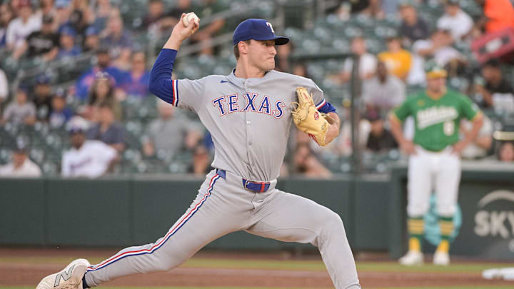 Aug 29, 2025; West Sacramento, California, USA; Texas Rangers pitcher Jack Leiter (35) throws a pitch against the Athletics during the first inning at Sutter Health Park. Mandatory Credit: Ed Szczepanski-Imagn Images Aug 29, 2025; West Sacramento, California, USA; Texas Rangers pitcher Jack Leiter (35) throws a pitch against the Athletics during the first inning at Sutter Health Park. Mandatory Credit: Ed Szczepanski-Imagn Images