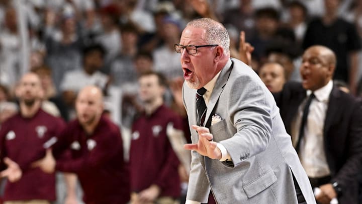 Mar 4, 2025; College Station, Texas, USA; Texas A&M Aggies head coach Buzz Williams reacts during the first half against the Auburn Tigers at Reed Arena. Mandatory Credit: Maria Lysaker-Imagn Images Mar 4, 2025; College Station, Texas, USA; Texas A&M Aggies head coach Buzz Williams reacts during the first half against the Auburn Tigers at Reed Arena. Mandatory Credit: Maria Lysaker-Imagn Images
