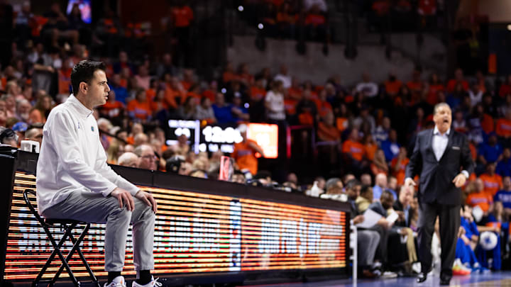 Jan 6, 2024; Gainesville, Florida, USA; Florida Gators head coach Todd Golden looks on while