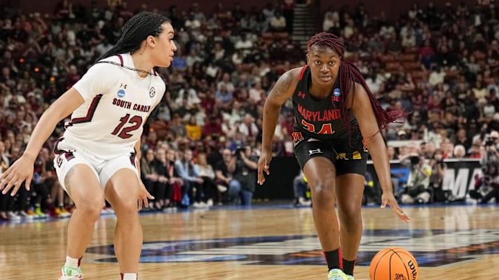 South Carolina basketball legend Brea Beal defending against Maryland in the NCAA Tournament