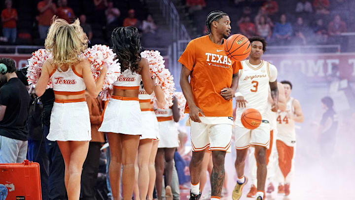 Texas Longhorns enter the court before the game against the Rider Broncs at Moody Center.