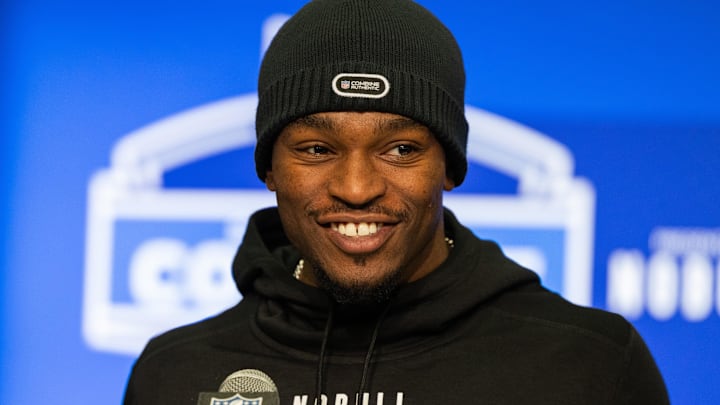 Feb 29, 2024; Indianapolis, IN, USA; Texas Christian defensive back Josh Newton (DB28) talks to the Feb 29, 2024; Indianapolis, IN, USA; Texas Christian defensive back Josh Newton (DB28) talks to the