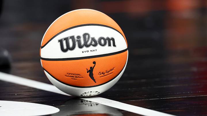 Aug 10, 2025; Phoenix, Arizona, USA; Detailed view of an official Wilson WNBA basketball at PHX Arena. Mandatory Credit: Mark J. Rebilas-Imagn Images
