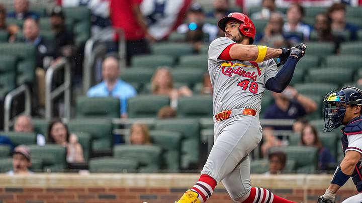 Jul 1, 2026; Cumberland, Georgia, USA; St. Louis Cardinals designated hitter Ivan Herrera (48) hits a ground rule double against the Atlanta Braves during the first inning at Truist Park. Mandatory Credit: Dale Zanine-Imagn Images Jul 1, 2026; Cumberland, Georgia, USA; St. Louis Cardinals designated hitter Ivan Herrera (48) hits a ground rule double against the Atlanta Braves during the first inning at Truist Park. Mandatory Credit: Dale Zanine-Imagn Images