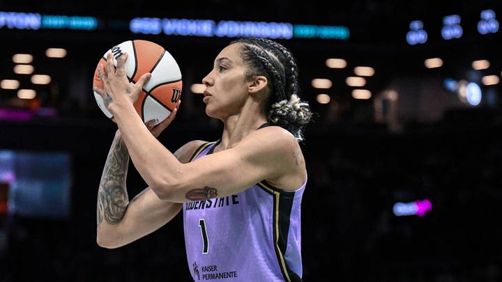 Aug 27, 2026; Brooklyn, New York, USA;  Golden State Valkyries forward Gabby Williams (1) shoots the ball against the New York Liberty during the first half at Barclays Center.  Mandatory Credit: John Jones-Imagn Images