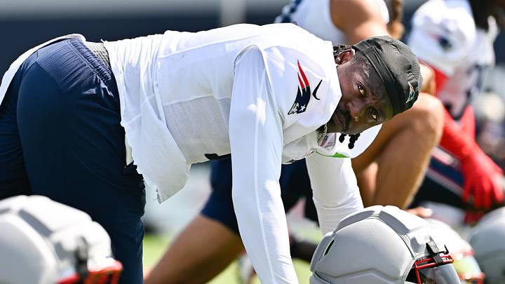 Jul 25, 2026; Foxborough, MA, USA; New England Patriots wide receiver A.J. Brown (1) stretches at training camp at Gillette Stadium. Mandatory Credit: Eric Canha-Imagn Images Jul 25, 2026; Foxborough, MA, USA; New England Patriots wide receiver A.J. Brown (1) stretches at training camp at Gillette Stadium. Mandatory Credit: Eric Canha-Imagn Images