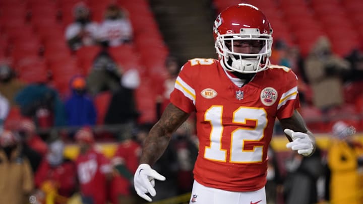 Jan 13, 2024; Kansas City, Missouri, USA; Kansas City Chiefs wide receiver Mecole Hardman (12)