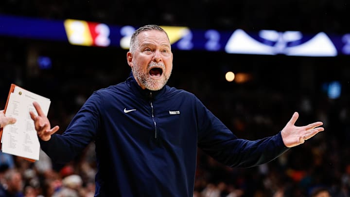  Denver Nuggets head coach Michael Malone reacts in the third quarter against the Dallas Mavericks at Ball Arena. Mandatory Credit: Isaiah J. Downing-Imagn Images