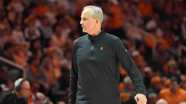 Tennessee head coach Rick Barnes on the court during a men’s college basketball game between Tennessee and Mississippi State at Thompson-Boling Arena at Food City Center, Tuesday, Jan. 21, 2025.