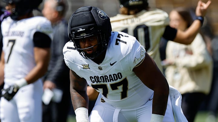 Apr 19, 2025; Boulder, CO, USA; Colorado Buffaloes offensive tackle Jordan Seaton (77) during the spring game at Folsom Field. Mandatory Credit: Isaiah J. Downing-Imagn Images Apr 19, 2025; Boulder, CO, USA; Colorado Buffaloes offensive tackle Jordan Seaton (77) during the spring game at Folsom Field. Mandatory Credit: Isaiah J. Downing-Imagn Images