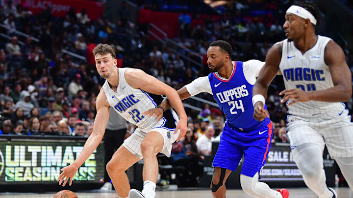 Oct 31, 2023; Los Angeles, California, USA; Orlando Magic forward Franz Wagner (22) moves the ball