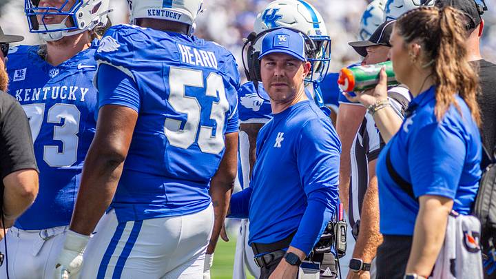 Sep 5, 2026; Lexington, Kentucky, USA; Kentucky Wildcats head coach Will Stein talks to his team during a time out during the first quarter against the Youngstown State Penguins at Kroger Field. Mandatory Credit: Arden Barnes-Imagn Images Sep 5, 2026; Lexington, Kentucky, USA; Kentucky Wildcats head coach Will Stein talks to his team during a time out during the first quarter against the Youngstown State Penguins at Kroger Field. Mandatory Credit: Arden Barnes-Imagn Images