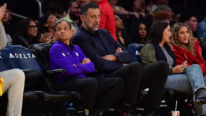 Mar 6, 2024; Los Angeles, California, USA; Sacramento Kings owner Vivek Ranadive and former NBA player Vlade Divac attend the game between the Los Angeles Lakers and Sacramento Kings at Crypto.com Arena. Mandatory Credit: Gary A. Vasquez-Imagn Images Mar 6, 2024; Los Angeles, California, USA; Sacramento Kings owner Vivek Ranadive and former NBA player Vlade Divac attend the game between the Los Angeles Lakers and Sacramento Kings at Crypto.com Arena. Mandatory Credit: Gary A. Vasquez-Imagn Images