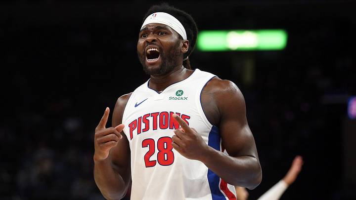 Nov 3, 2025; Memphis, Tennessee, USA; Detroit Pistons forward Isaiah Stewart (28) reacts during the second quarter against the Memphis Grizzlies at FedExForum. Mandatory Credit: Petre Thomas-Imagn Images