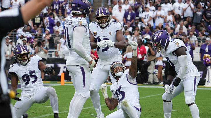 Sep 20, 2026; Baltimore, Maryland, USA; Baltimore Ravens linebacker Mike Green (15) celebrates a sack in the third quarter against the New Orleans Saints at M&T Bank Stadium. Mandatory Credit: James Lang-Imagn Images Sep 20, 2026; Baltimore, Maryland, USA; Baltimore Ravens linebacker Mike Green (15) celebrates a sack in the third quarter against the New Orleans Saints at M&T Bank Stadium. Mandatory Credit: James Lang-Imagn Images
