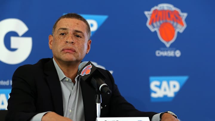 Sep 25, 2017; Greenburgh, NY, USA; New York Knicks general manager Scott Perry speaks to the media on media day at MSG Training Center. Mandatory Credit: Brad Penner-Imagn Images