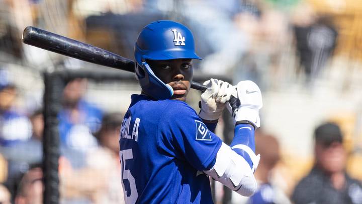 Mar 4, 2026; Glendale, AZ, USA; Los Angeles Dodgers outfielder Josue De Paula against Team Mexico during a spring training game at Camelback Ranch. Mandatory Credit: Mark J. Rebilas-Imagn Images Mar 4, 2026; Glendale, AZ, USA; Los Angeles Dodgers outfielder Josue De Paula against Team Mexico during a spring training game at Camelback Ranch. Mandatory Credit: Mark J. Rebilas-Imagn Images