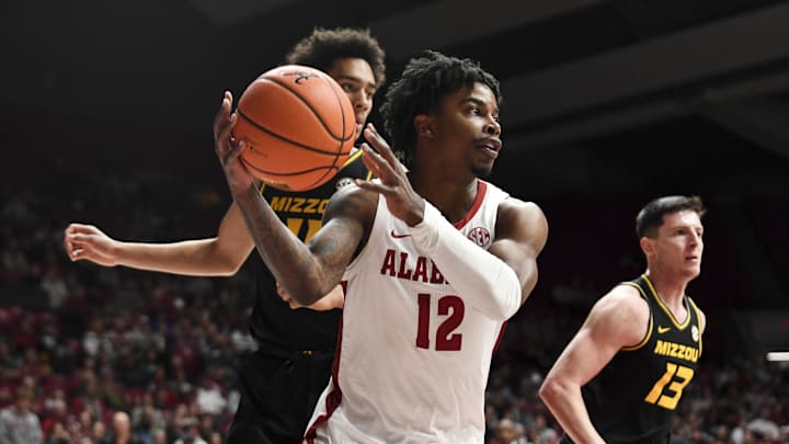 Jan 16, 2024; Tuscaloosa, Alabama, USA; Alabama guard Latrell Wrightsell Jr. (12) looks to pass in