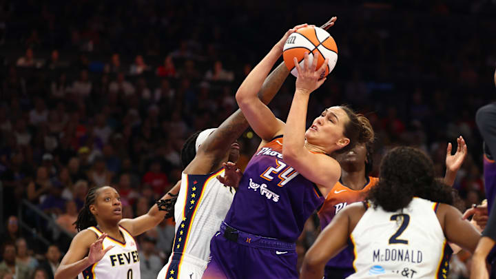 Aug 7, 2025; Phoenix, Arizona, USA; Phoenix Mercury forward Kathryn Westbeld (24) against the Indiana Fever during WNBA game at PHX Arena. Mandatory Credit: Mark J. Rebilas-Imagn Images Aug 7, 2025; Phoenix, Arizona, USA; Phoenix Mercury forward Kathryn Westbeld (24) against the Indiana Fever during WNBA game at PHX Arena. Mandatory Credit: Mark J. Rebilas-Imagn Images