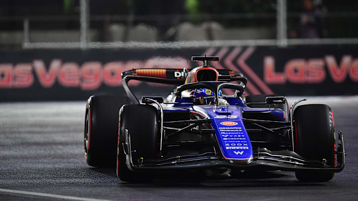 Nov 21, 2024; Las Vegas, Nevada, USA; Williams Racing driver Alex Albon (23) during practice for the Las Vegas Grand Prix at Las Vegas Circuit. Mandatory Credit: Gary A. Vasquez-Imagn Images