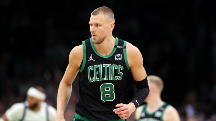 oston Celtics center Kristaps Porzingis. oston Celtics center Kristaps Porzingis.
