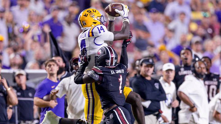 Trey'Dez Green catches the ball against South Carolina in a 2025 game Trey'Dez Green catches the ball against South Carolina in a 2025 game
