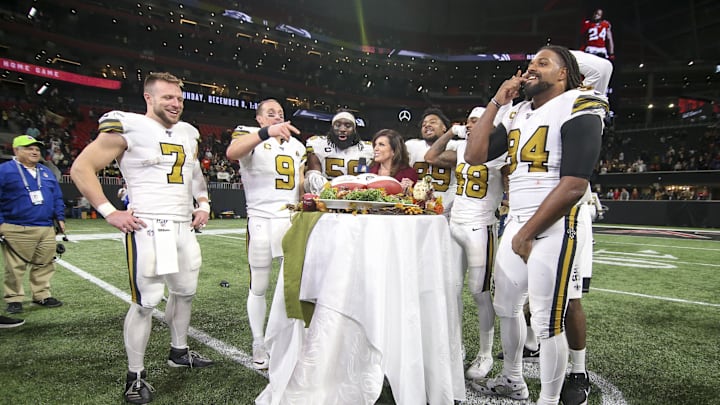 Taysom Hill, Drew Brees, Demario Davis, Cameron Jordan, New Orleans Saints