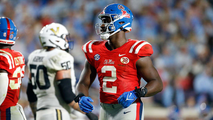 Oct 28, 2023; Oxford, Mississippi, USA; Mississippi Rebels defensive linemen Cedric Johnson (2)