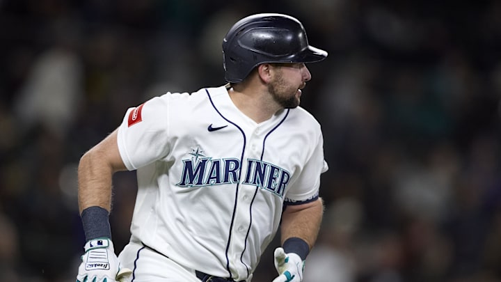 Apr 21, 2026; Seattle, Washington, USA; Seattle Mariners catcher Cal Raleigh (29) reacts after hitting a solo home run during the fifth inning against the Athletics at T-Mobile Park. Mandatory Credit: John Froschauer-Imagn Images