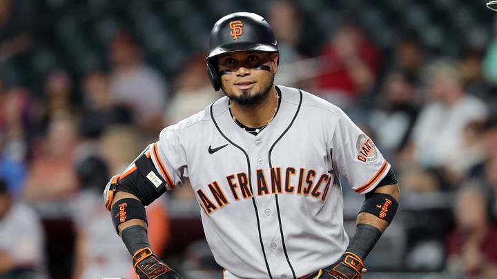Phoenix, Arizona, USA; San Francisco Giants second baseman Luis Arraez against the Arizona Diamondbacks at Chase Field. Mandatory Credit: Mark J. Rebilas-Imagn Images
