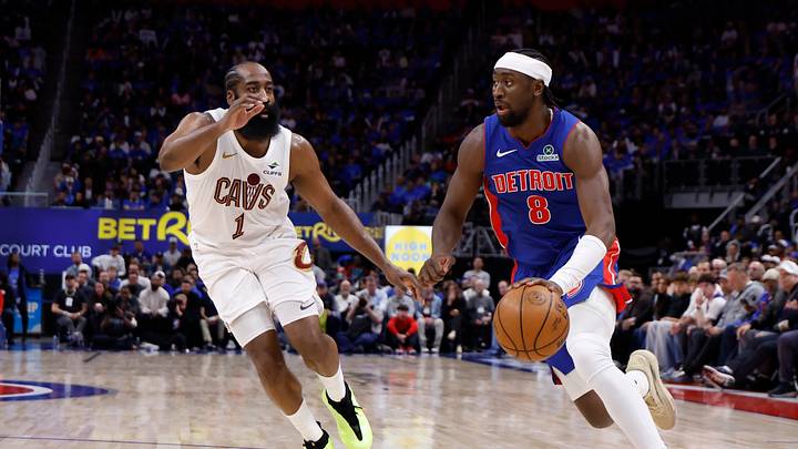 May 13, 2026; Detroit, Michigan, USA; Detroit Pistons guard Caris LeVert (8) dribbles defended by Cleveland Cavaliers guard James Harden (1) in the second half during game five of the second round of the 2026 NBA Playoffs at Little Caesars Arena. Mandatory Credit: Rick Osentoski-Imagn Images May 13, 2026; Detroit, Michigan, USA; Detroit Pistons guard Caris LeVert (8) dribbles defended by Cleveland Cavaliers guard James Harden (1) in the second half during game five of the second round of the 2026 NBA Playoffs at Little Caesars Arena. Mandatory Credit: Rick Osentoski-Imagn Images